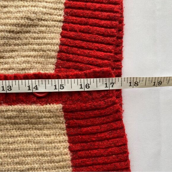 American Eagle Red/ Tan Rugby Stripe Slim Cardigan Size Extra Small - Picture 15 of 15
